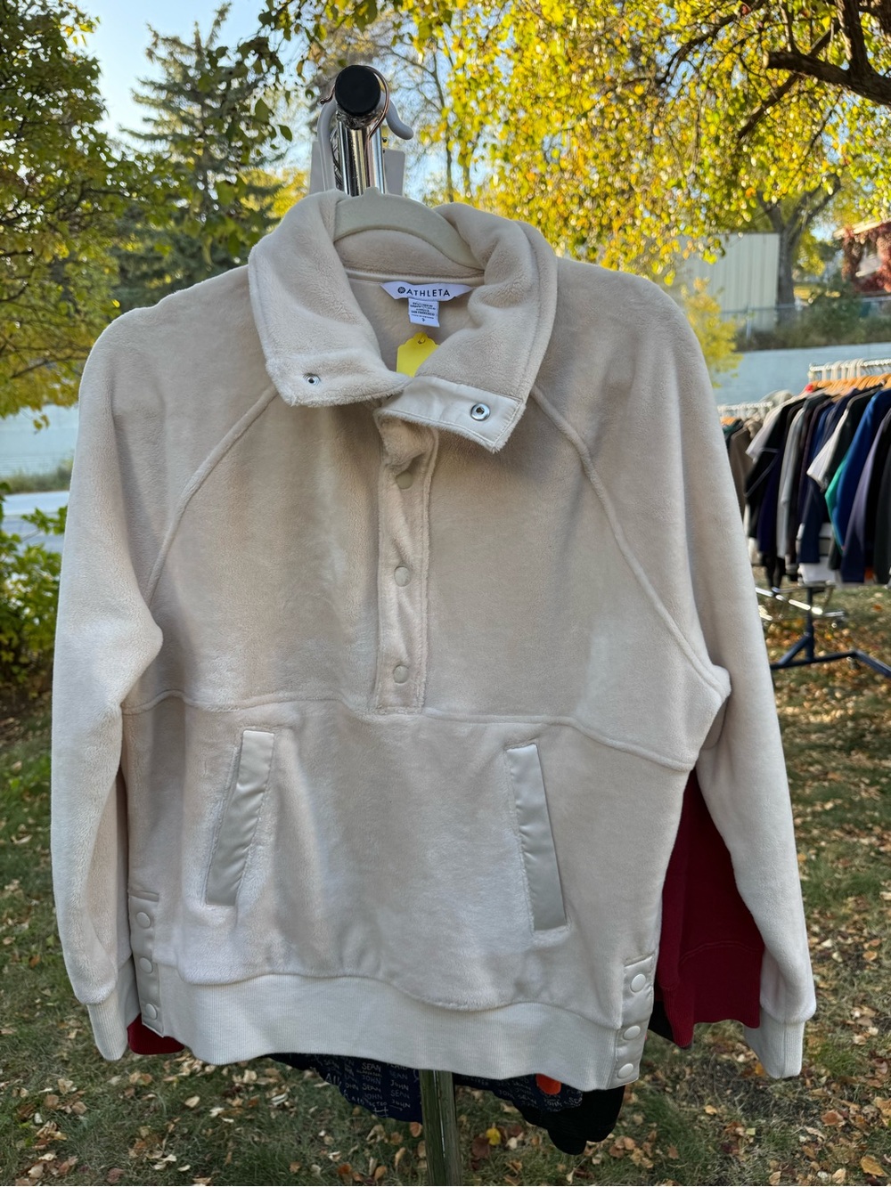Athleta Cream Zip-Front Fleece Pullover